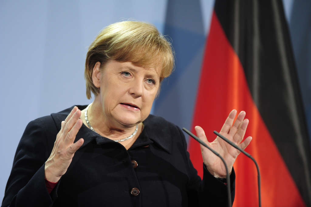 German Chancellor Angela Merkel addresse
