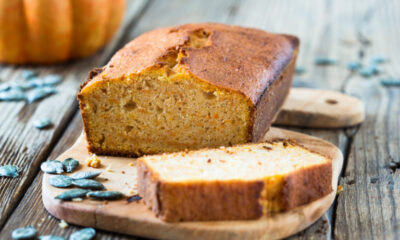 Homemade pound cake baked in a loaf pan