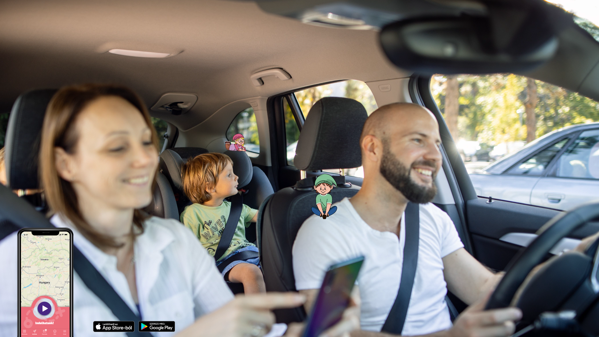 Utramano csaladi utazas illusztracio