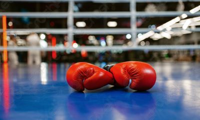 Pair red leather boxing gloves